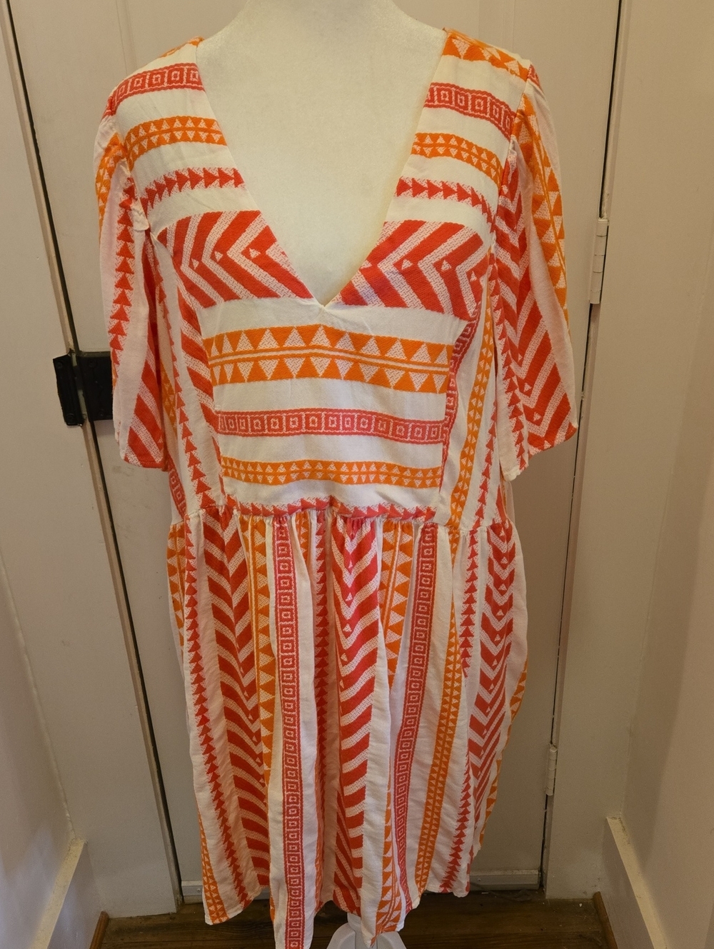 Old Navy Jacquard Swing Dress Pink Orange Aztec Pattern XL